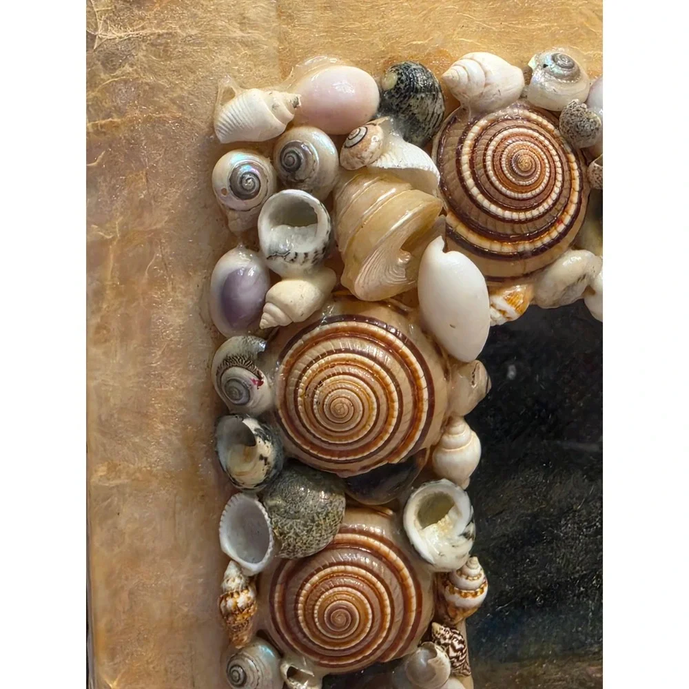 Natural Sea Shell Square Picture Frame 7x7 Coastal Boho Decor Easel Back Brown
